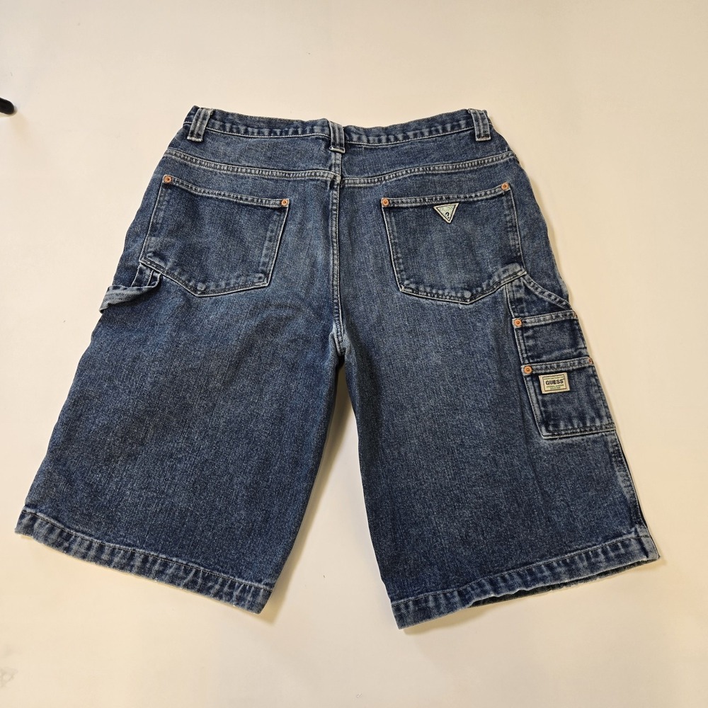 GUESS Men's Blue Denim Cargo Shorts Cotton Medium Wash Regular Fit 12" Inseam